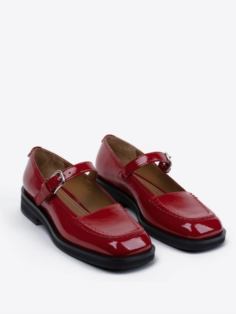 Labucq Norman Mary Jane Square Toe Buckle Strap Red Patent Shoes Size 40